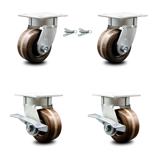 Service Caster 4 Inch Kingpinless High Temp Phenolic Wheel Caster Swivel Locks 2 Brakes, 2PK SCC-KP30S420-PHRHT-BSL-2-SLB-2 - main